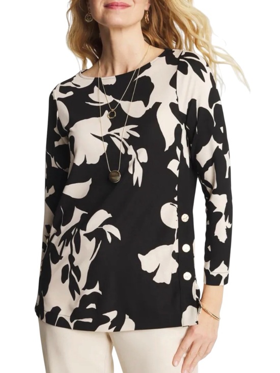 Chico's Tops - Chico's Black and Tan Floral Tunic NWT